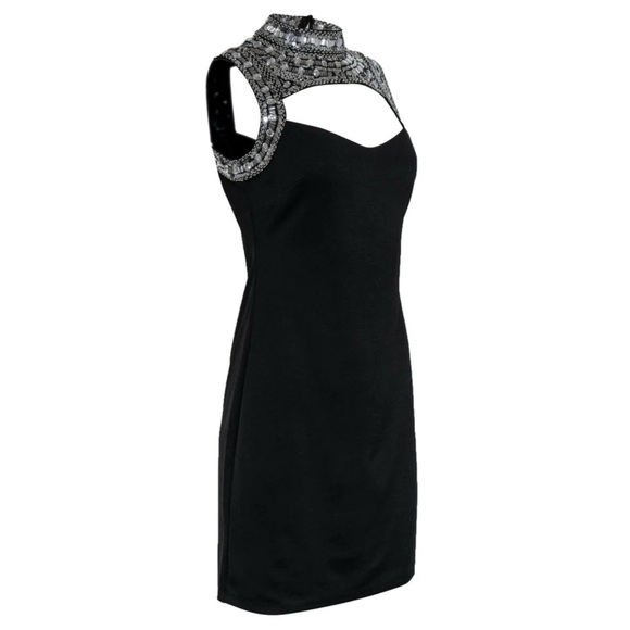 Boston Proper Elegant Black Dress with Embellished Neckline - Picture 3 of 8
